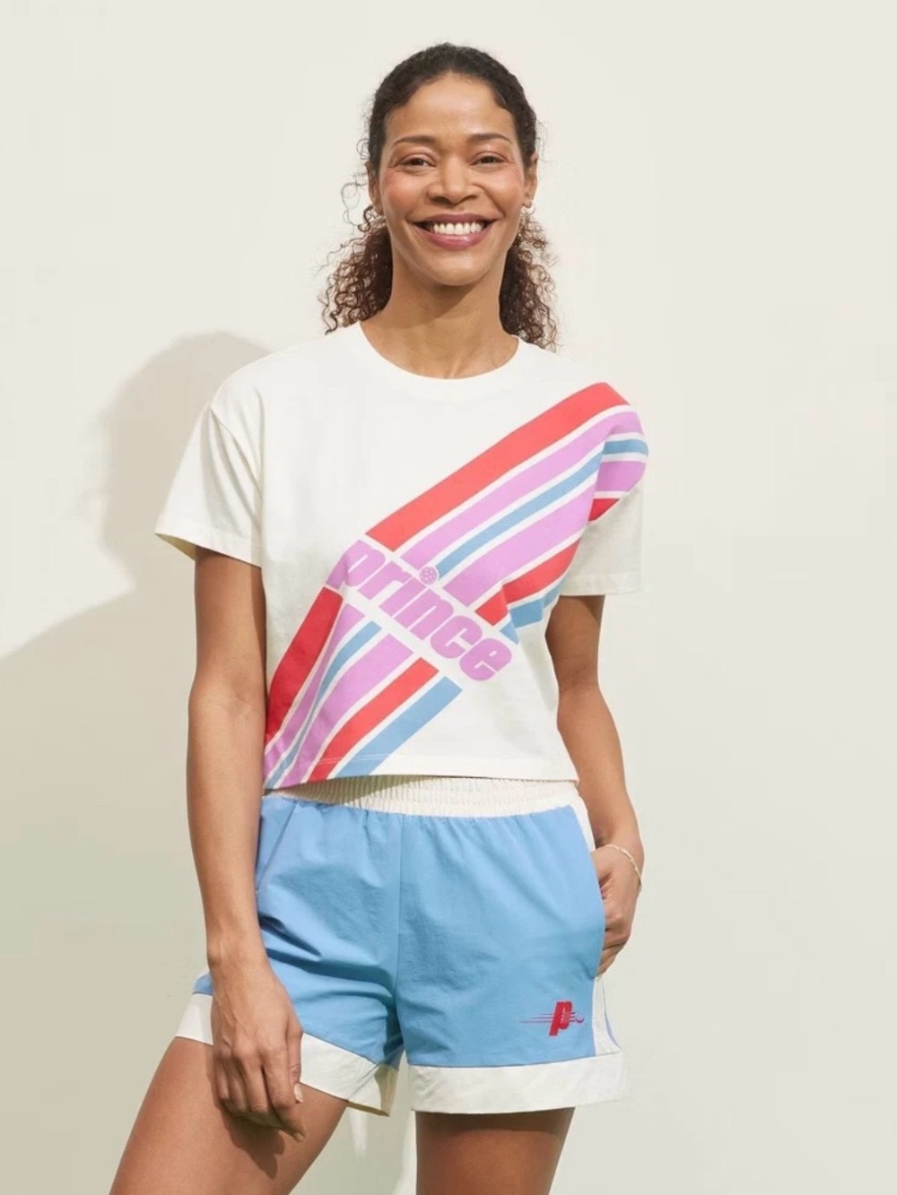 Prince Pickleball Women’s Small White Retro Stripe Graphic Athletic T-Shirt NWT